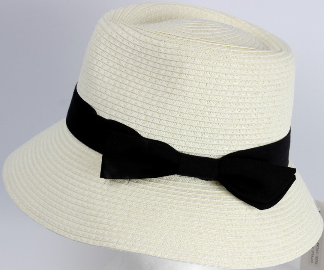 HEAD START Fedora shaped crown black band and bow downturn ivory Style: HS/1418/IVORY image 0